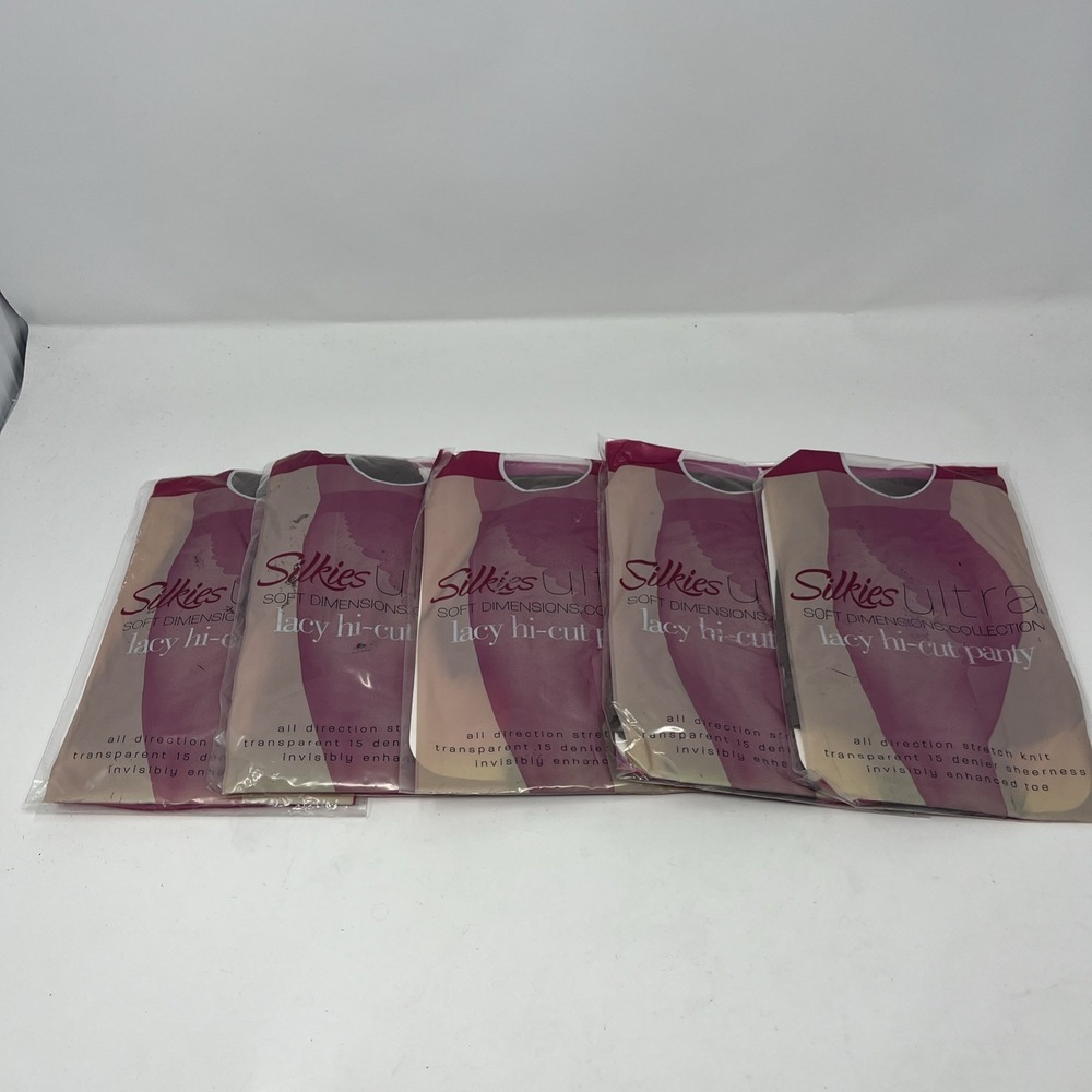 Vtg Silkies Ultra Lacy Hi-Cut Panty Sheer Tights X Tall / XL Taupe NEW Lot Of 5